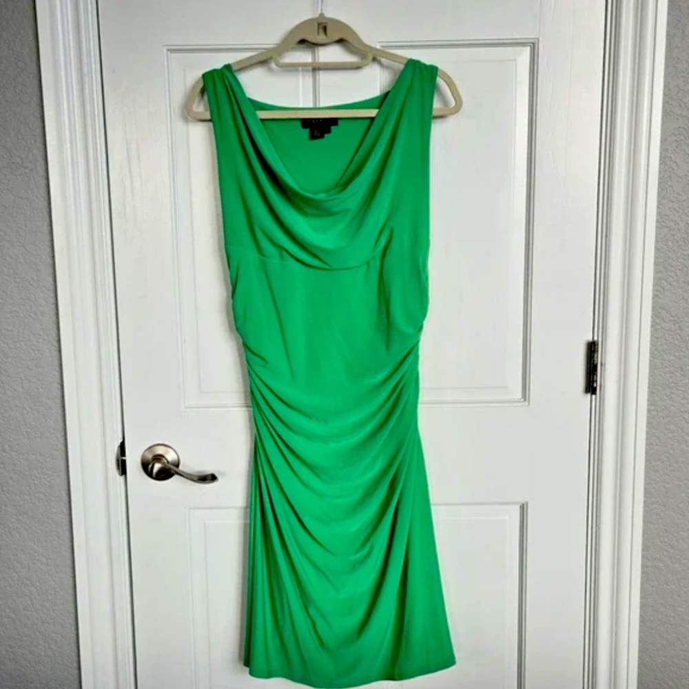 Lauren Ralph Lauren Sleeveless Cowl Neck Ruched Jersey Sheath Kelly Green Sz 6
